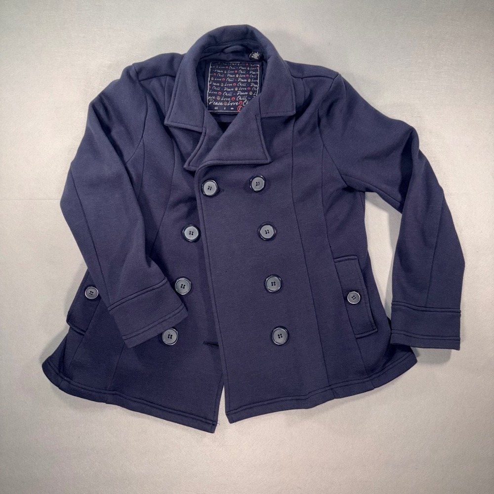 Big Chill Womens Navy Blue Double Breasted Pea Coat Jacket Size L